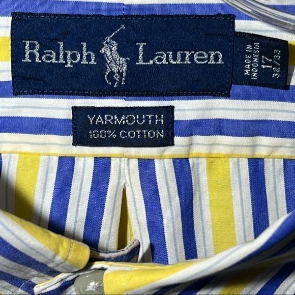 Ralph Lauren Men’s Button Down Shirt Yarmouth Cotton, Size 17 32/33 Blue, Yellow - Picture 3 of 8